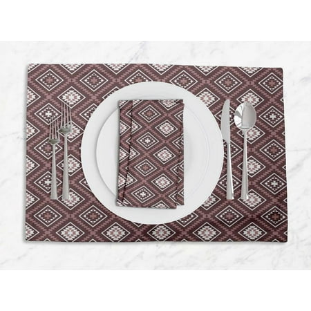 

S4Sassy Brown Diamond & Triangle Geometric Washable Placemats & Napkins Table Decor Dining Mats