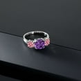 thumbnail image 3 of Gem Stone King 925 Sterling Silver Purple Amethyst and Pink Moissanite 3 Stone Engagement Ring for Women (3.10 Cttw, Gemstone February Birthstone, Cushion 8MM, Size 6), 3 of 5