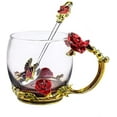thumbnail image 1 of Taza de té, regalo para el día de la madre, taza de café, juego de tazas de vidrio transparente con cuchara, mariposa hecha a mano sin plomo, diseño único de esmalte de rosa, decoración de cumpleaños, ideas de regalo de boda (corto rojo) Sailing Electrónica, 1 of 6