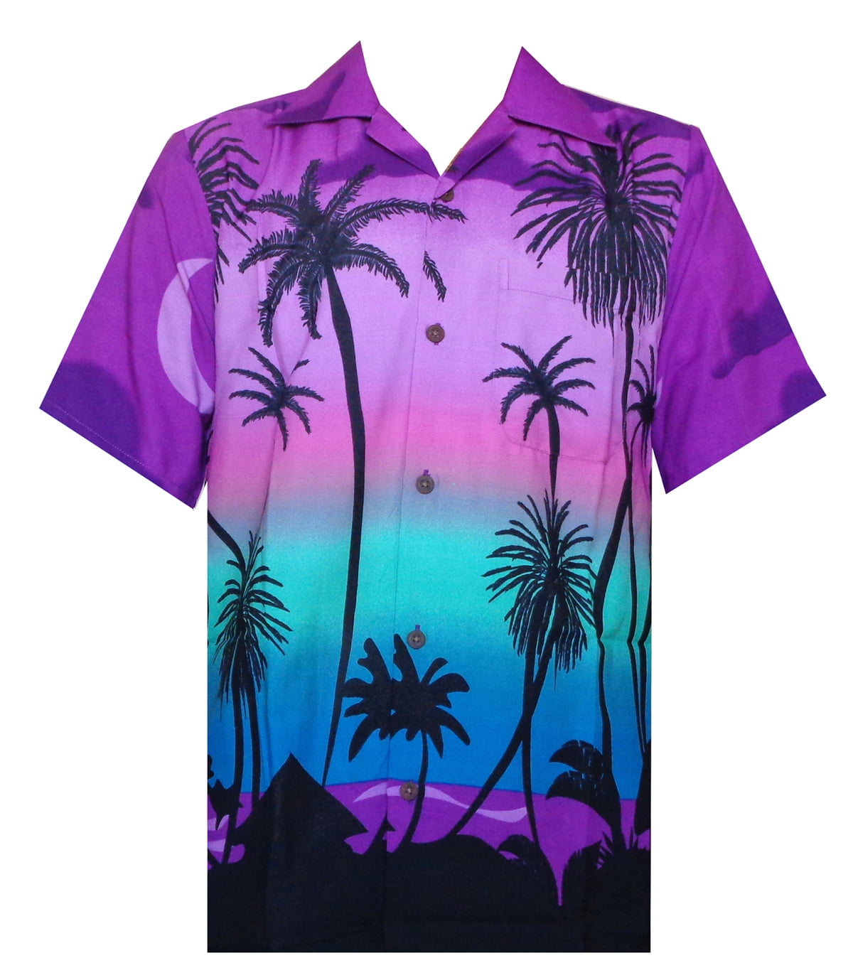 Alvish Hawaiian Shirt 42 Mens Allover Coconut Tree Beach Aloha Party
