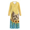 thumbnail image 5 of SEANATIVE Women's Long Sleeve Nightgown V Neck Pajama Dress Soft Button Front Nightshirt Long Length Sleepwear Sleepshirt for Lounge Bedroom Wear, L, Yorkshire Terrier Dog Sunflower Yellow, 5 of 7