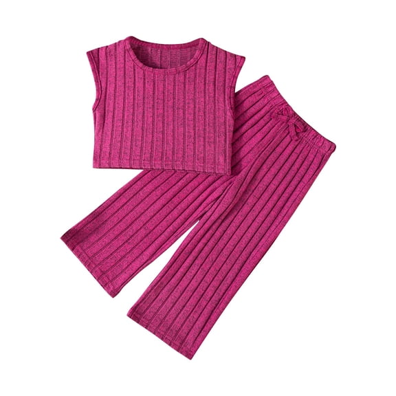 Ruyang Girls Knit 2 Piece Set Sleeveless Top and Drawstring Pants Soft Cotton Loungewear Kids Toddler Solid Summer Sleepwear