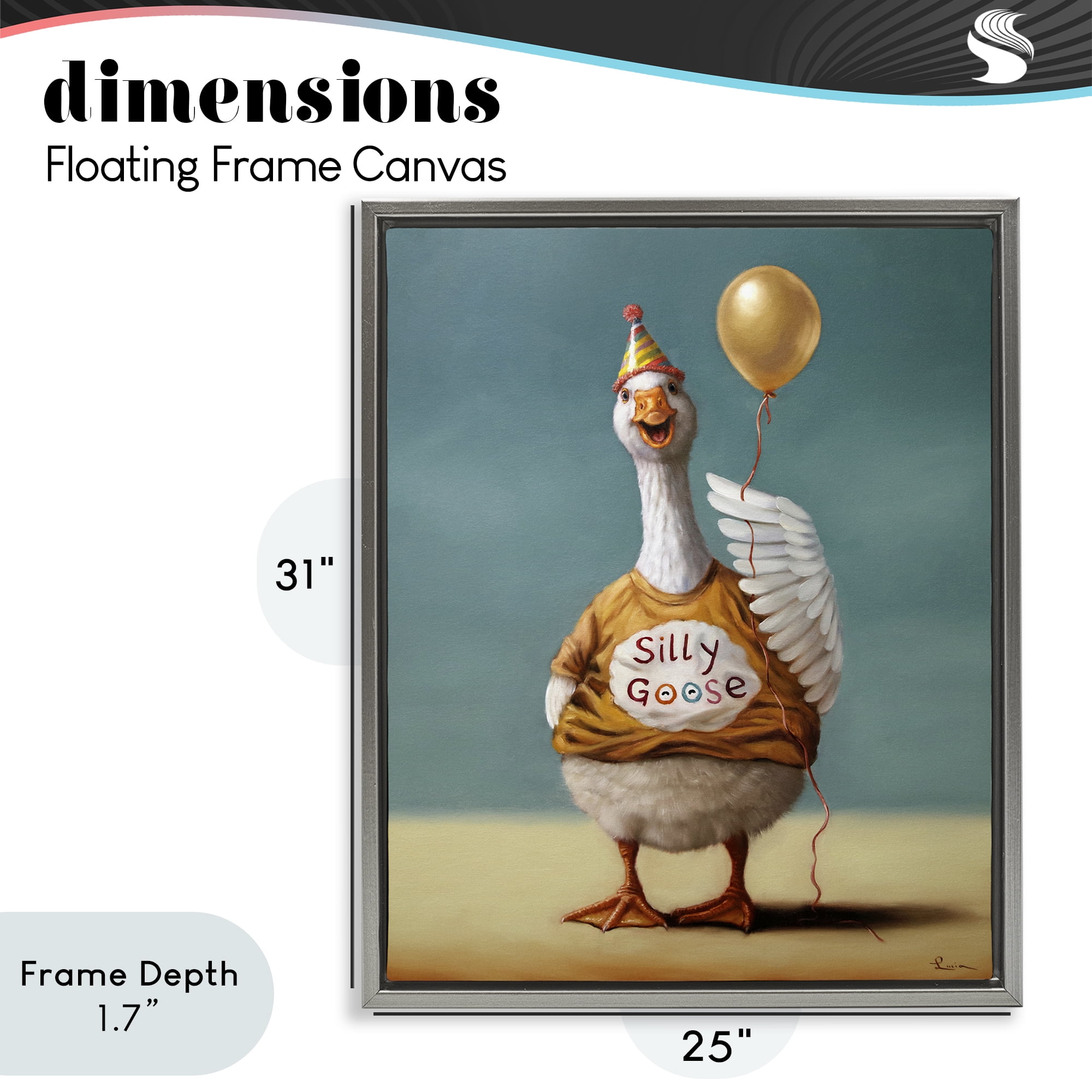 Stupell Industries Silly Goose with Balloon Gray Framed Floater Canvas Wall Art, design by Lucia Heffernan