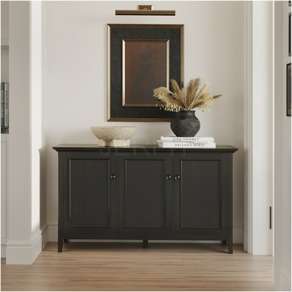 JERFIT 60" Wide 3-Door Solid Wood Storage Cabinet with Adjustable Shelves, Dark Brown Transitional Style for Living Room, Bedroom & Office