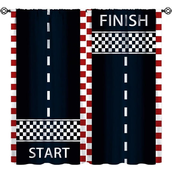 Race Track Curtains, Road Racing Start Finish Line Sports Theme Cool Game Print Blackout Window Drapes Curtains for Kids Boys Teens Bedroom Living Room, 84" W X 84" L