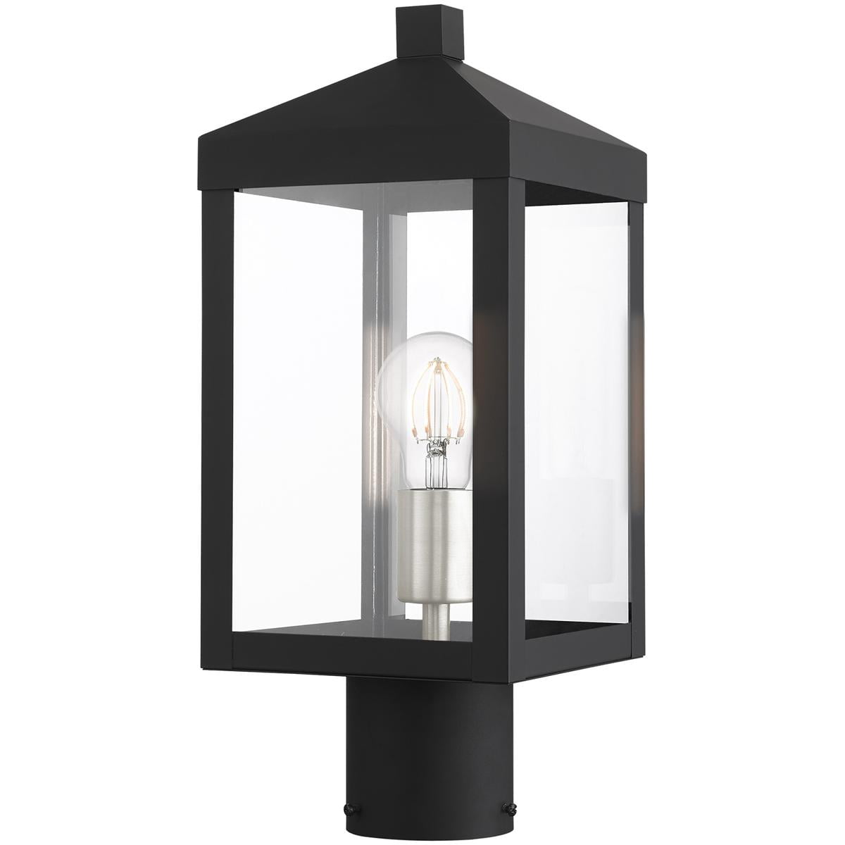 6.25 Sq. inch 1 Light Black Outdoor Post Top Lantern with Clear Glass Shade backed with Stainless Steel material for patio, front porch, entryway and more
