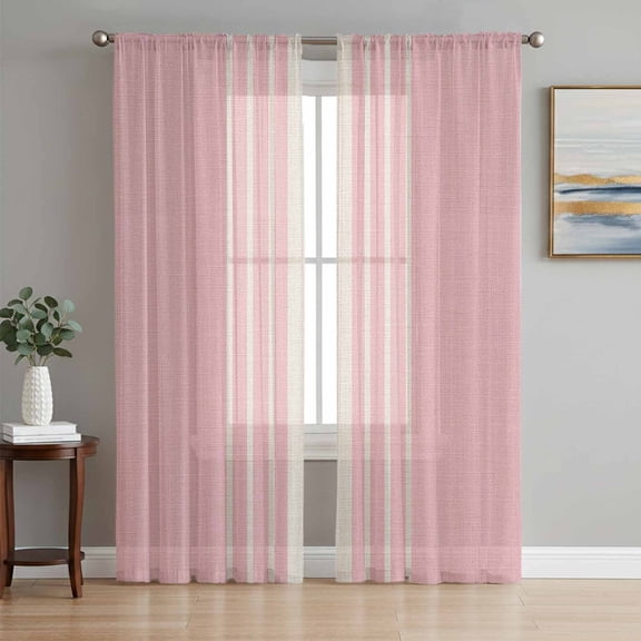 Pink Beige Striped Sheer Curtains 96 Inch Length 2 Panels Set, Modern Farmhouse Retro Lines Voile Window Treatment Semi Sheer Long Curtains Drapes for Bedroom/Living Room/Kitchen 52"x96"x2