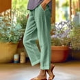 thumbnail image 2 of Bloomae Cotton Linen Pants Women Summer Elastic High Waist Comfy Lounge Pants Plus Size Straight Leg Slack Casual Trouser with Pocket Mint Green#02 M, 2 of 7