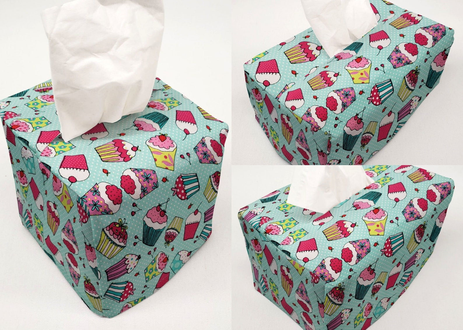 Teal Cupcake Tissue Box Cover by Penny's Needful Things (Cube