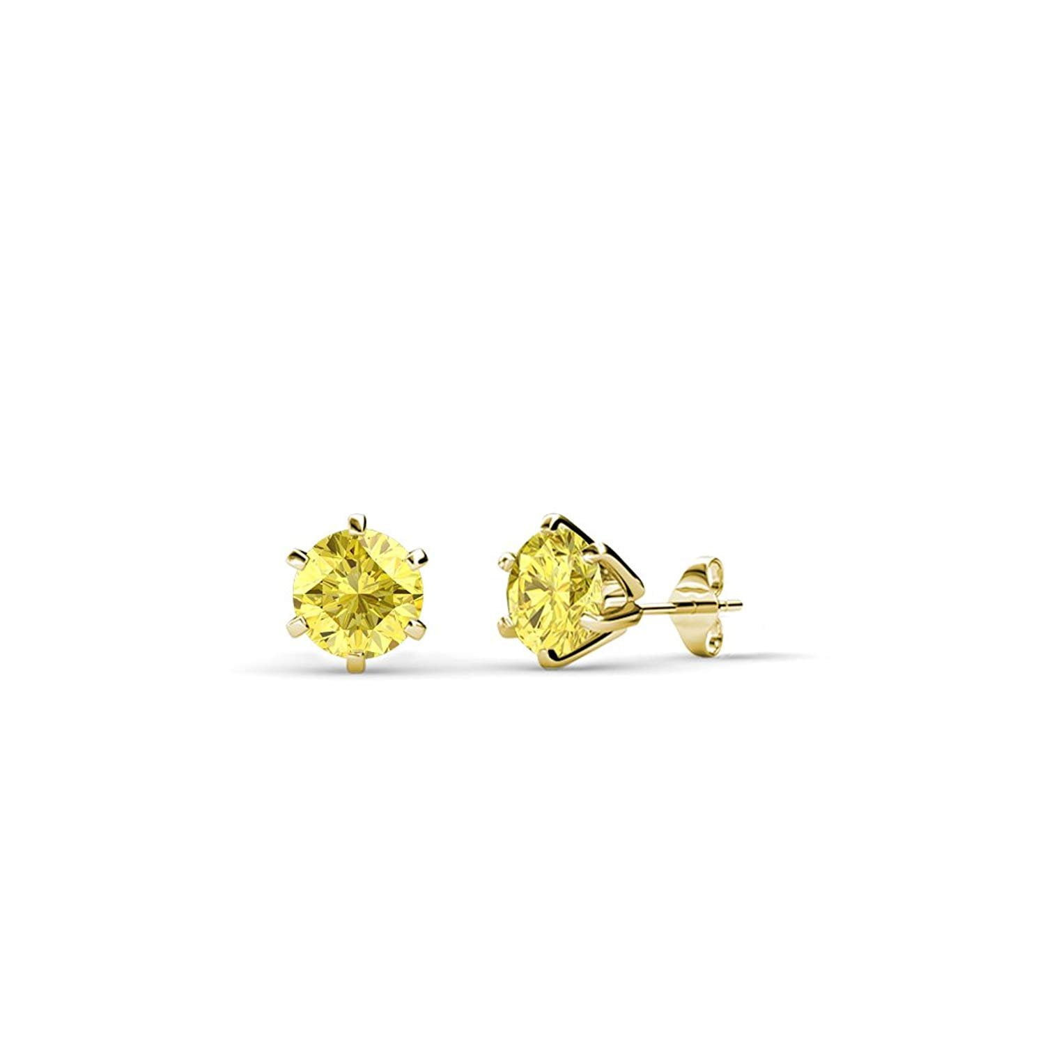 TriJewels Round Citrine 7/8 ctw Three Prong Womems Martini Solitaire Stud Earrings 14K White Gold