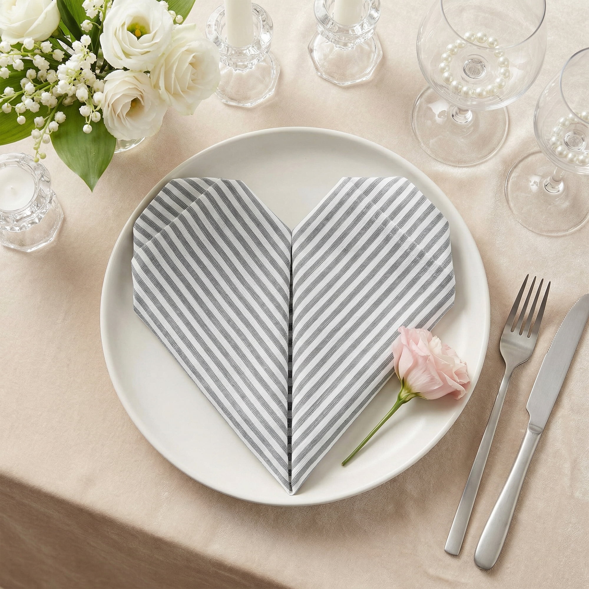 Unique Bargains 6Pcs Washable Reusable Table Dinner Napkins Gray White 24x16inch