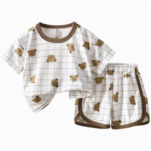 NIEWTR 2T 3T 4T 5T Kids Pajamas Set Toddler Short Sleeve Round Neck Tee & Soft Elastic Shorts Set Soft Airy Pajamas Gift Set Summer Sleepwear(A-Coffee,2-3 Years)