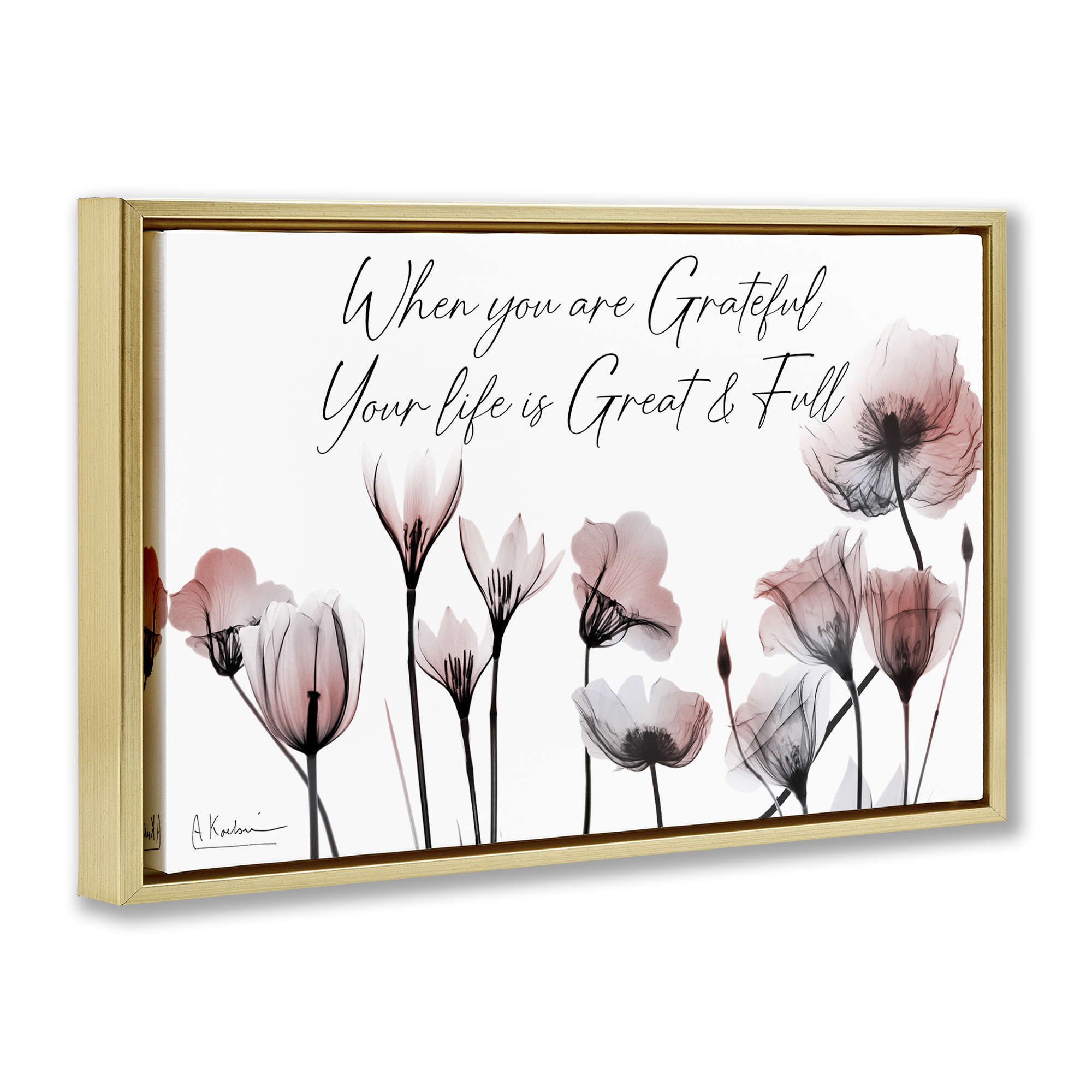 Stupell Industries Grateful Faith Floral Religious Painting Gold Floater Framed Art Print Wall Art, 31 x 21