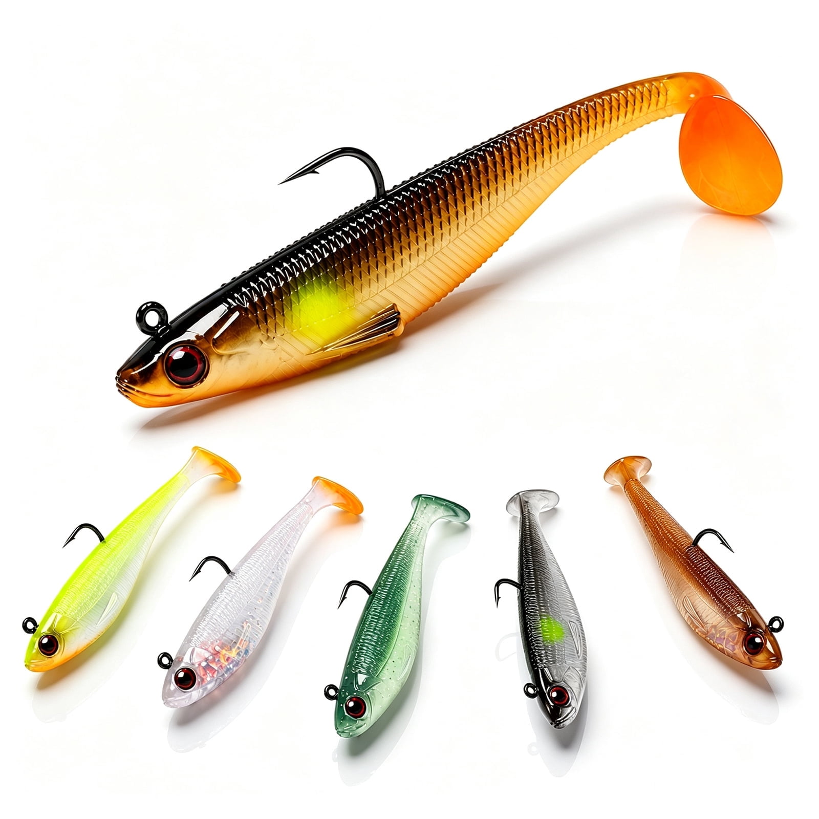 6 Pack Paddle Tail Swimbaits 0.45 oz Pre-Rigged Bass Fishing Lures with Weighted Jig Heads 3.5-Inch Soft Swim Baits for Trout Crappie Walleye Freshwater and Saltwater