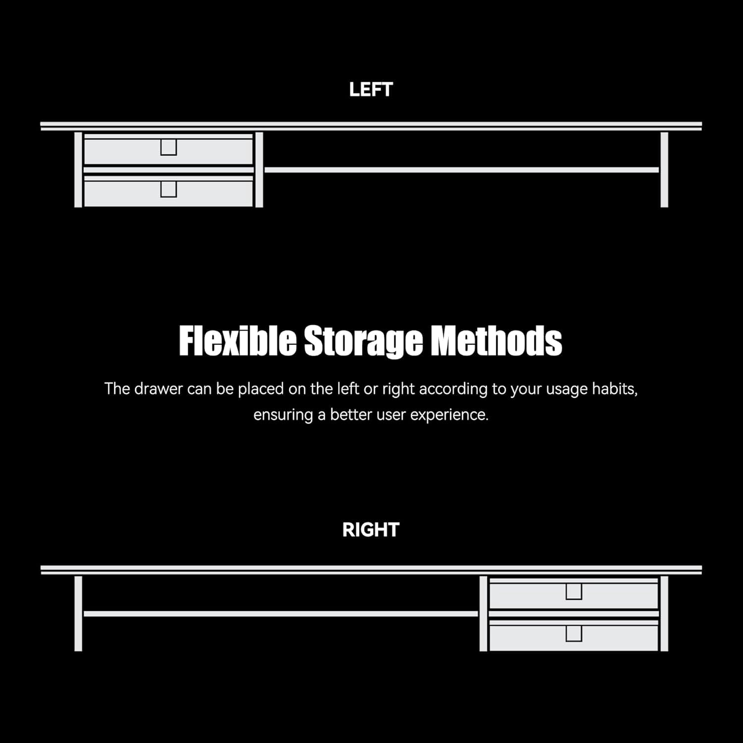 Dual-Tier Monitor Stand Riser with Drawers, Desktop Organizer Shelf Storage for Computer Screen 2 Monitors, Supports for PC Computer Monitor, Printer, Heavy TV Riser Black