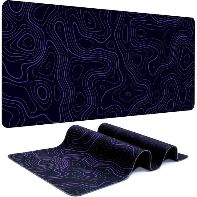 Topographic Contour Gaming Mouse Pad - Large Desk Mat Non-Slip Rubber Base, Ideal for Office, Home Desk Accessories, Decor, 31.5"L x 11.8"W