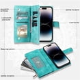 thumbnail image 5 of Funda de cuero con tapa cruzada para iPhone, 15, 14 Pro Max, 13, 12, 11, X, XS, XR, SE, 2022, 8, 7 Plus, funda larga con cordón y cremallera para tarjetas, 5 of 5