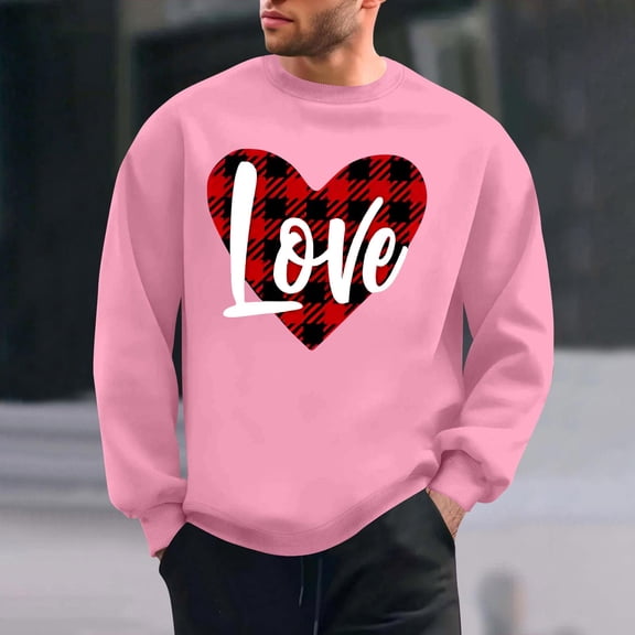PNTUTB Men's Casual Long Sleeve Crew Neck Fashion Valentine's Day Print Loose Comfortable Pullover Sweatshirts