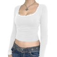 thumbnail image 2 of Camiseta Pivanzore para mujer con cuello cuadrado y manga larga blanca XL, 2 of 4