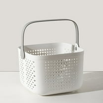 kchsji Handheld Bath Basket, Square Drainage Shower Caddy with Wet Dry Separation, Breathable Hollow Bathroom Storage Organizer Basket, Zoned Compartments for Toiletries Wash Accessories Supplies
