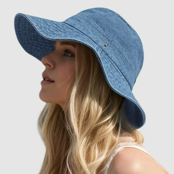 Stylish Sun Hats For Women Men Unisex Casual Denim Wide Brim Summer Beach Outdoor Sun Hat Comfortable Lightweight Breathable Floppy Hat for Men Mark Hat Western Hats for Women Natural Light Visor Pool