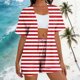thumbnail image 5 of Mujeres largo cardigan con bolsillos de moda suelto diario casual no posicionamiento impreso conjunto, manga corta superior y pantalones, 5 of 6