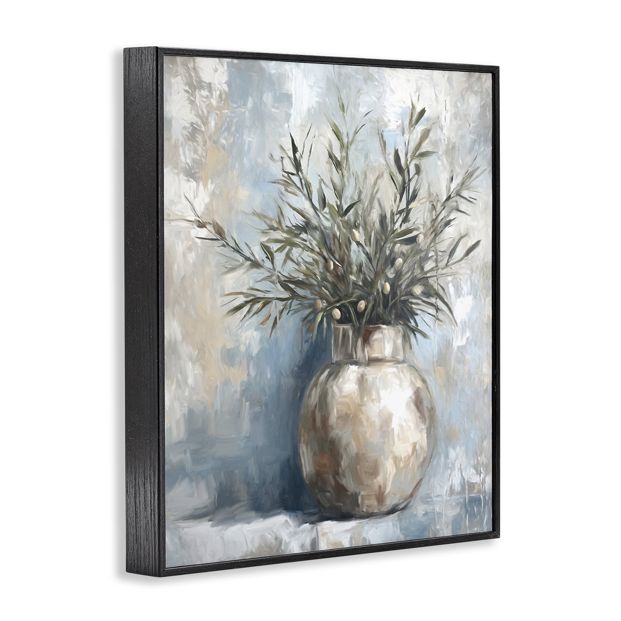 Stupell Industries Potted Olive Branches Botanical & Floral Painting Black Framed Art Print Wall Art, 24 x 30
