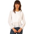 thumbnail image 1 of Allegra K Camisa de manga larga con pompones jacquard y media tapeta para mujer blanco S, 1 of 6