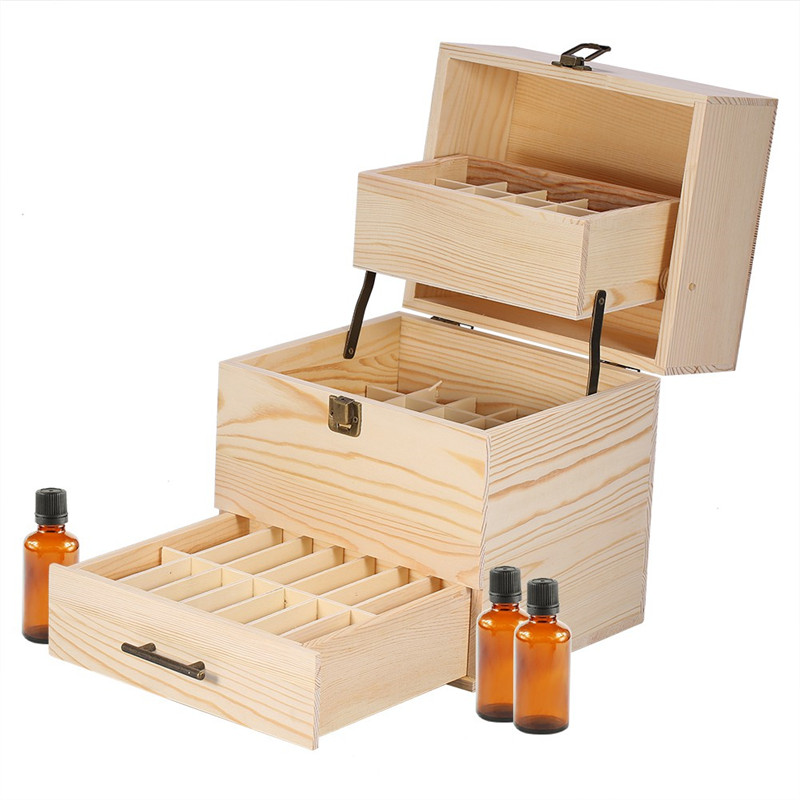 Essential Oil Wooden Storage Box, Threelayer Large Capacity Essential