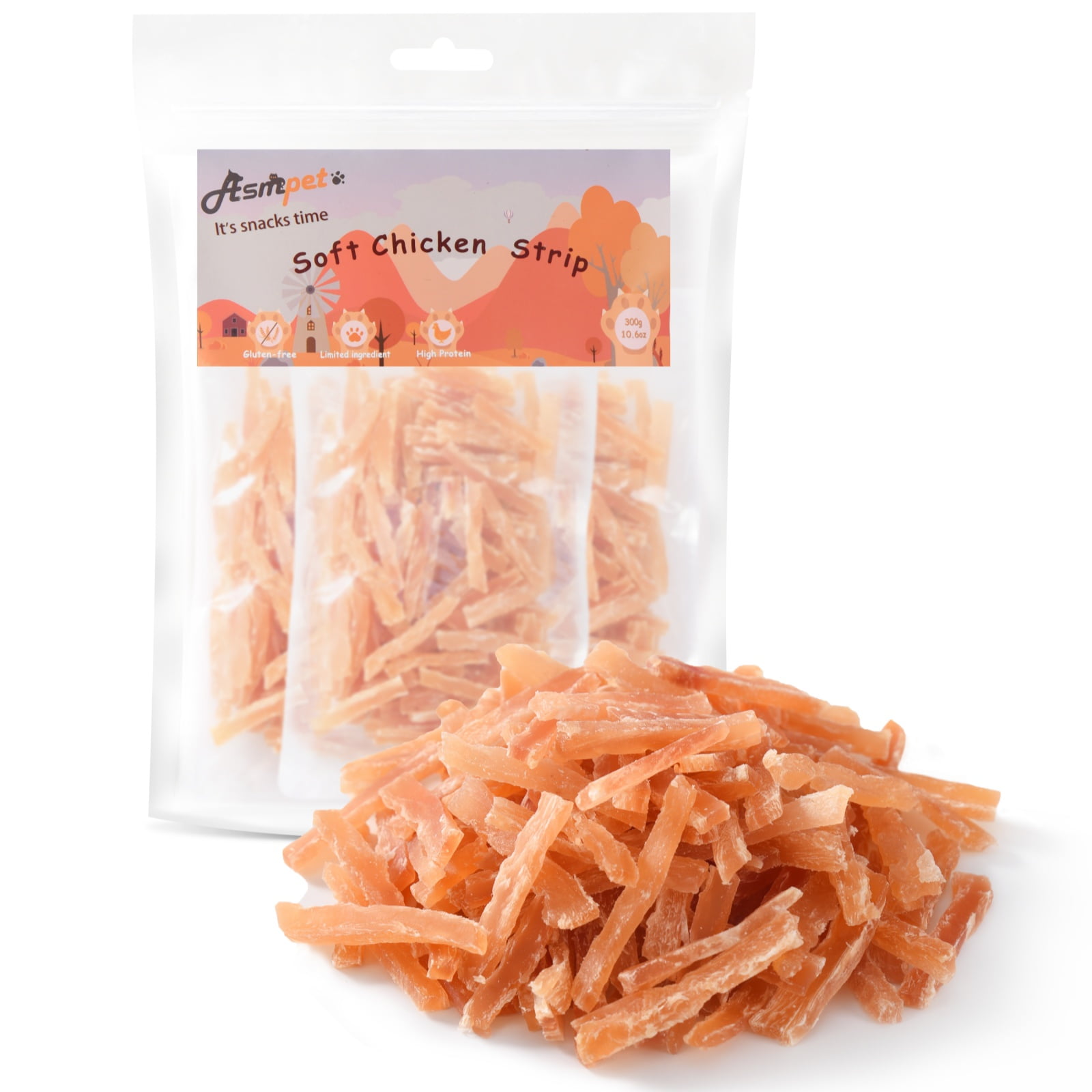 (3 pack) ASMPET Chicken Jerky Dog Treats, Mini Chicken Strips, Rawhide Free Training Treats for Cats and Small Dogs,11oz