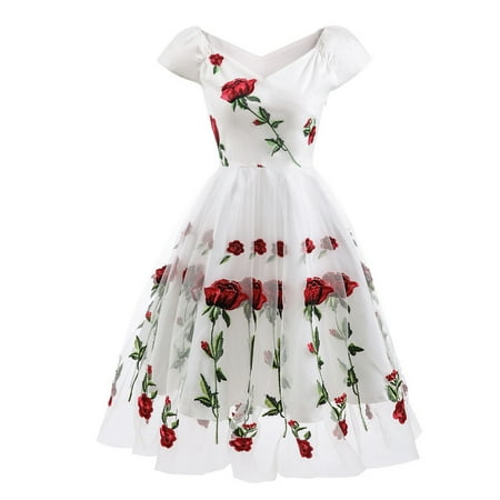 

Sayhi Dress Vintage Women Floral Party Off Shoulder Swing Embroidery Princess Women s Dress Casual Maternity Dresses for Women