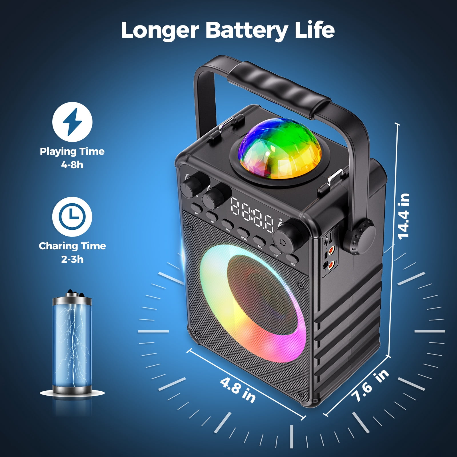 Bonaok Karaoke Machine, Portable Bluetooth Karaoke Speaker with 2 Wireless Microphones, PA System with LED Lights for Home Party