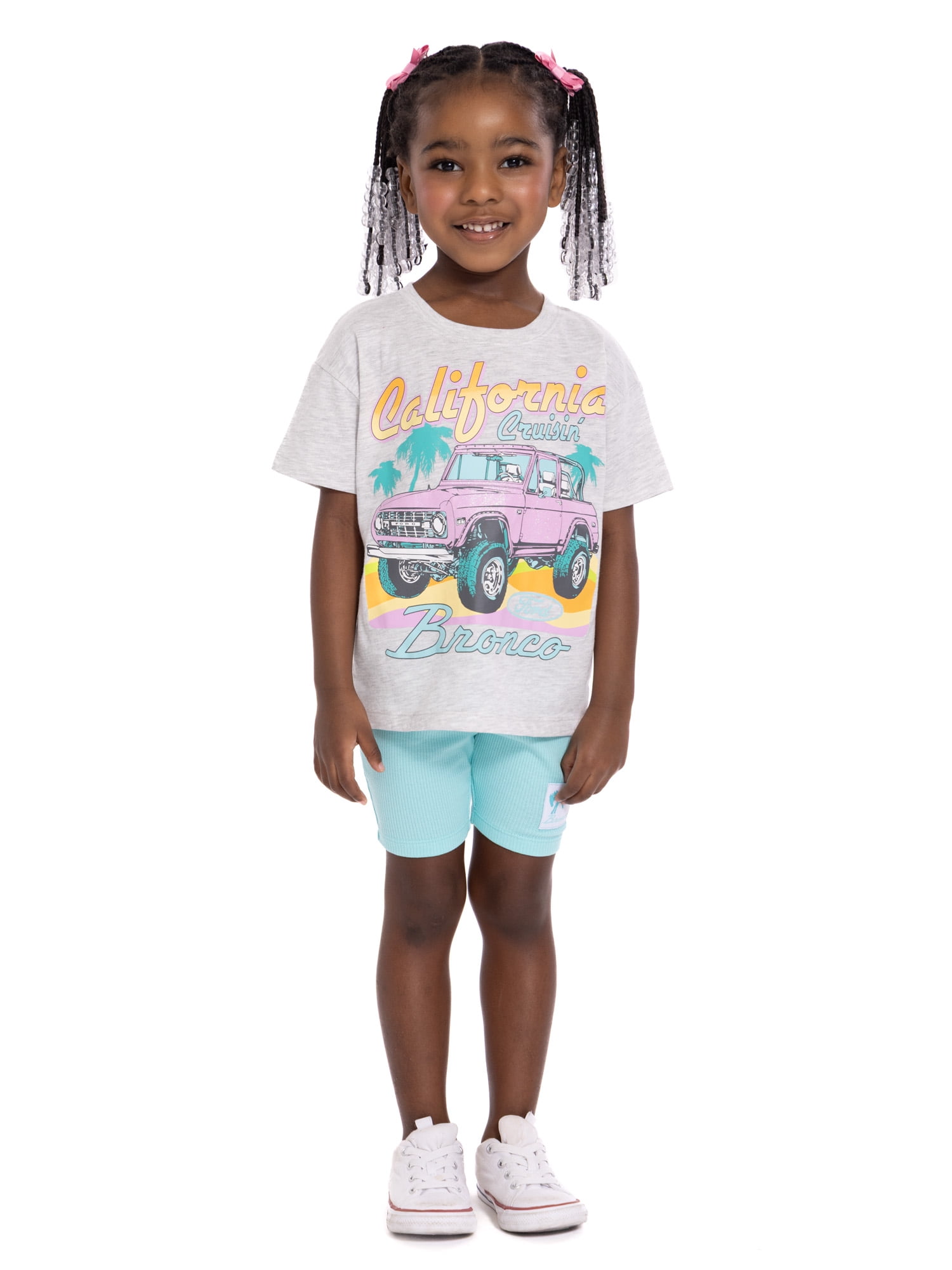 Ford Bronco Toddler Girls Graphic Tee and Bike Shorts Set, 2-Piece, Sizes 12M-5T