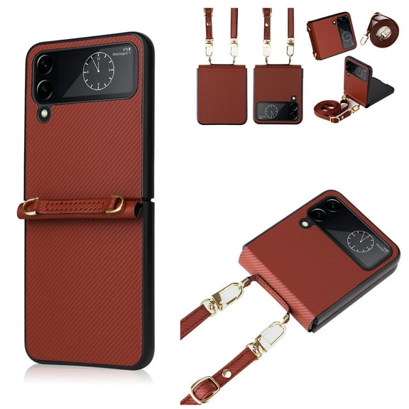 TECH CIRCLE Crossbody Neck Case for Samsung Galaxy Z Flip 3 5G Phone 6.7 inch (2021) with Adjustable Long Shoulder Strap Lanyard PU Leather Shockproof Lightweight Thin Cover for Galaxy Z Flip 3, Red