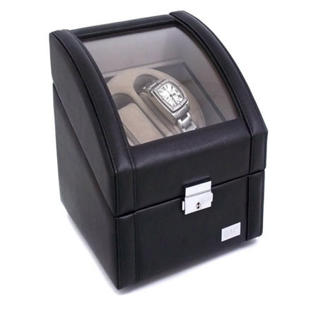 Two Slot Watch Winder - Leather Two Watch Winder - Black Leather - 7.5W x 6.5H in.