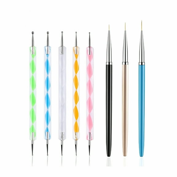 RAGUPEL 5PCS Dotting Pens with 3 PCS Nail Painting Brushes, Nail Art Design Tools