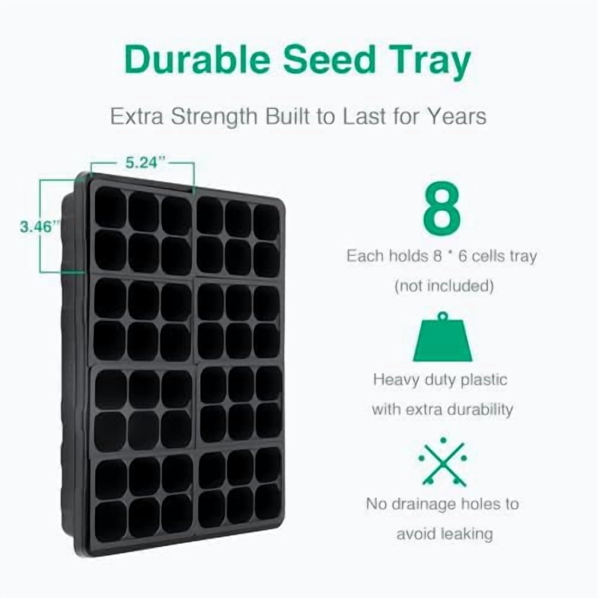 [Thick Plastic] 5-Set Strong Seed Starter Trays with 5" Humidity Domes for Seed Starting, Germination, Seedling Propagation & Plant Growing, Holds 240 Cells in Total