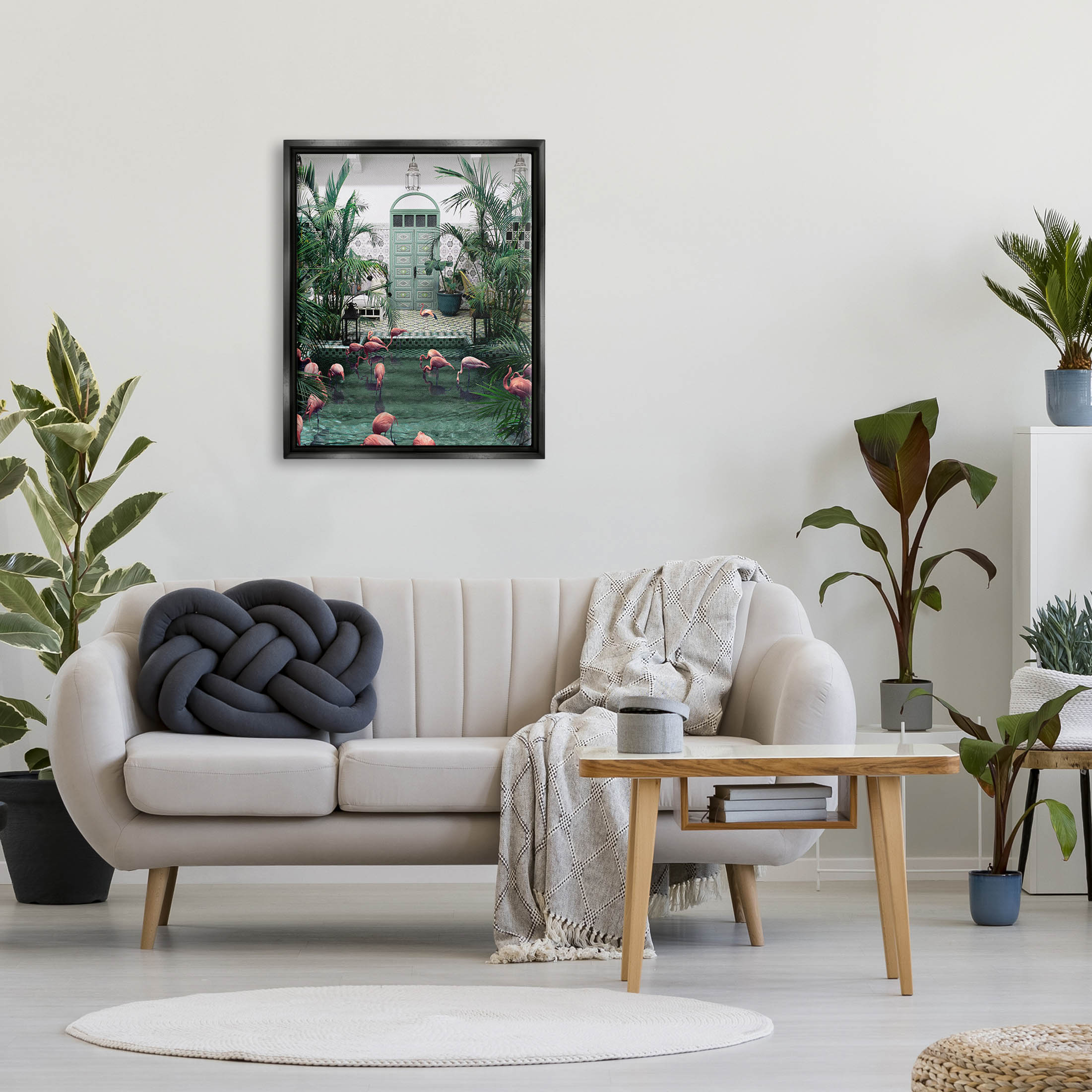 Stupell Industries Tropical Flamingo Pool Resort Graphic Art Jet Black Floating Framed Canvas Print Wall Art, Design by Ziwei Li
