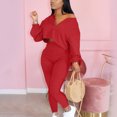 thumbnail image 2 of LYXSSBYX 2 Piece Outfit for Women Women's Fashion V-Neck Long Sleeve Short Casual Pants Set, 2 of 6