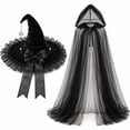 thumbnail image 4 of Halloween Witch Costume for Women, Elegant Sheer Tulle Cape with Ruffled Witch Hat for Adults Cosplay Masquerade Party Outfit, 4 of 7