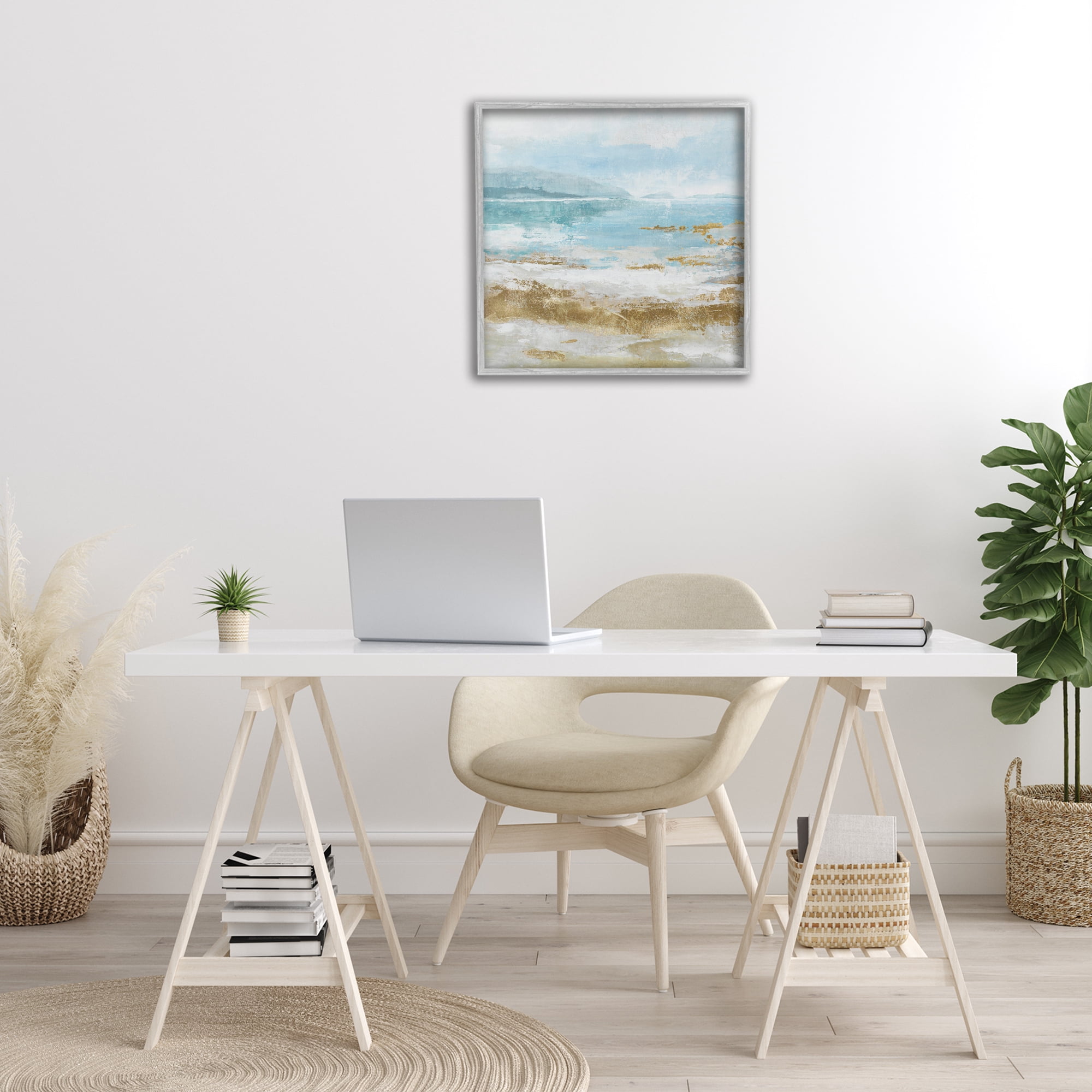 Stupell Industries Distressed Beach Landscape Coastal Painting Gray Framed Art Print Wall Art, 24 x 24