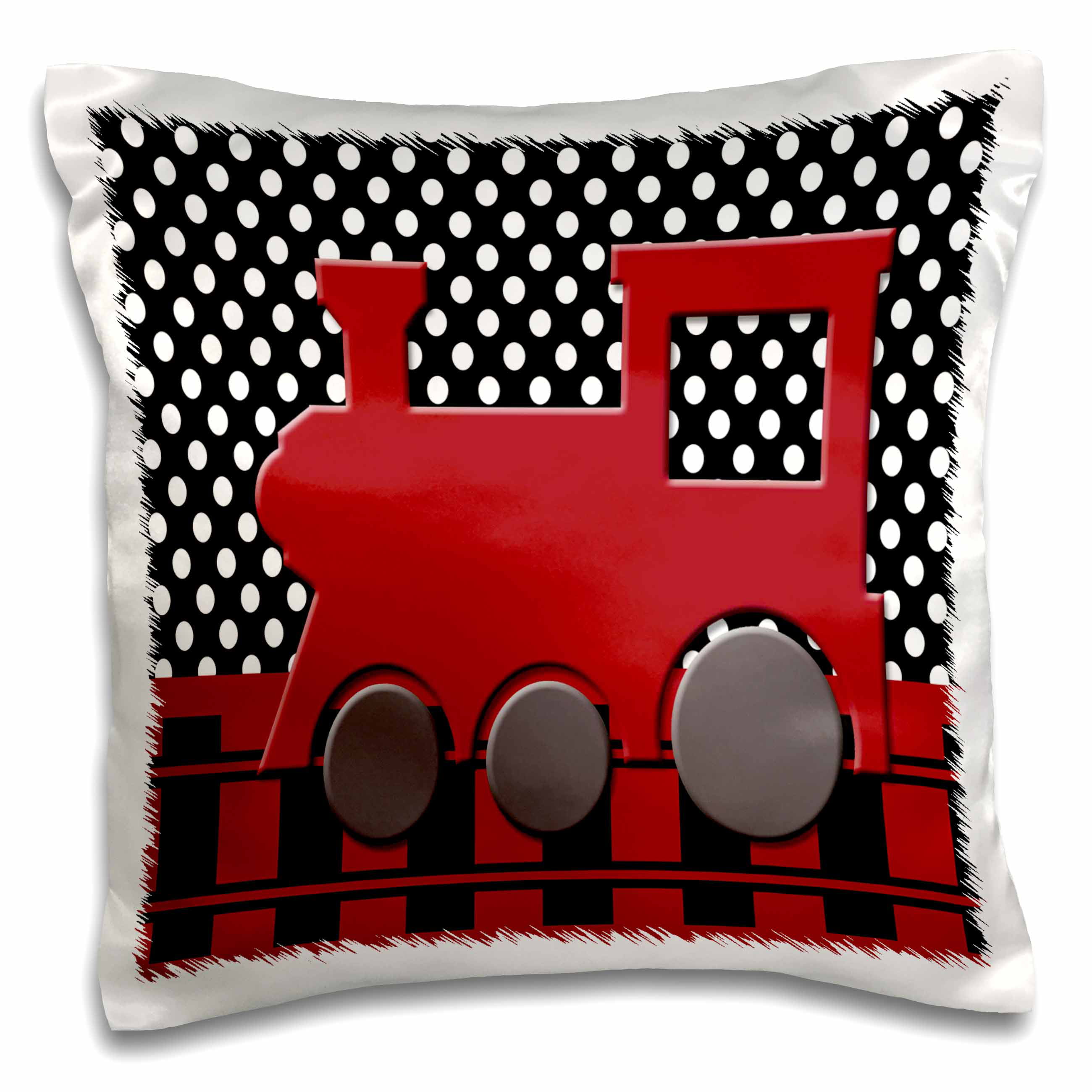 3drose Red Train Engine On A Black Polka Dot Background With Railroad Pillow Case 16 By 16 Inch