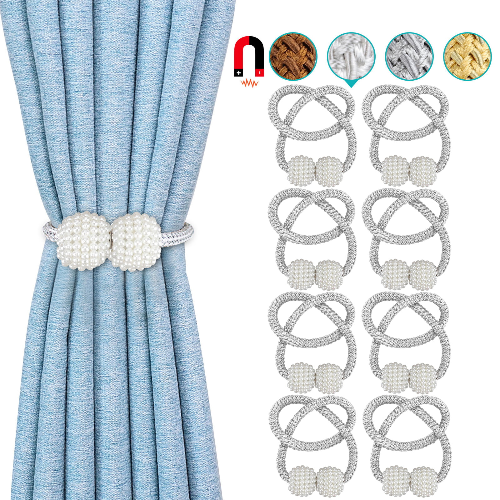 Gold Curtain Tie backs 2 PCS Magnetic Curtain Tiebacks Pearl Ball Curtain Hooks Curtain Holdback Curtain Holder Buckles