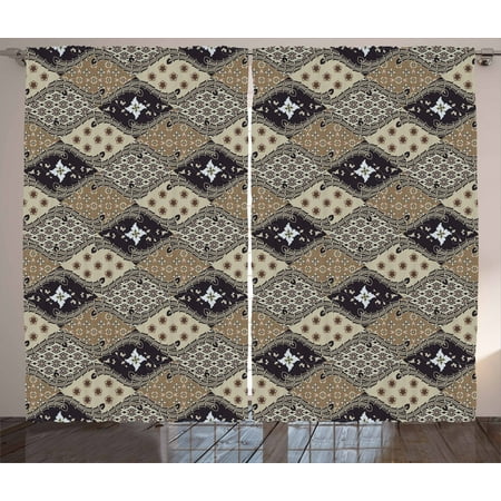 Fashion Design For Living Asian Curtains 2 Panels Set, Indonesian Javanese Style Batik Pattern Wavy and Floral Design Old Fashioned Tile, Window Drapes for Living Room Bedroom, 108W X 90L Inches, Tan Black, by Ambesonne ()