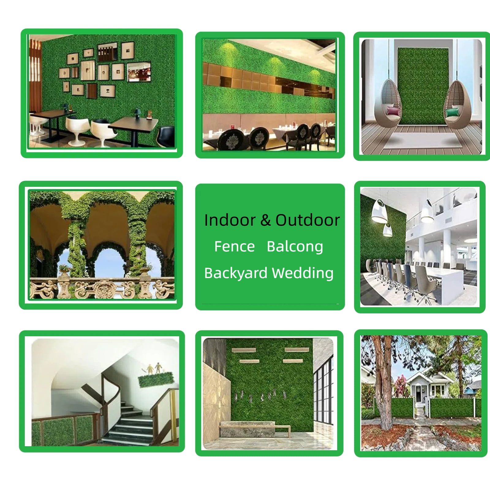 12Pcs 10" x 10" Artificial Grass Wall Panels,UV Protected Greenery Garden Fence, High Density Privacy Hedge Screen Wall for Backyard,Green Square,Faux Boxwood Greenery Backdrop Patio