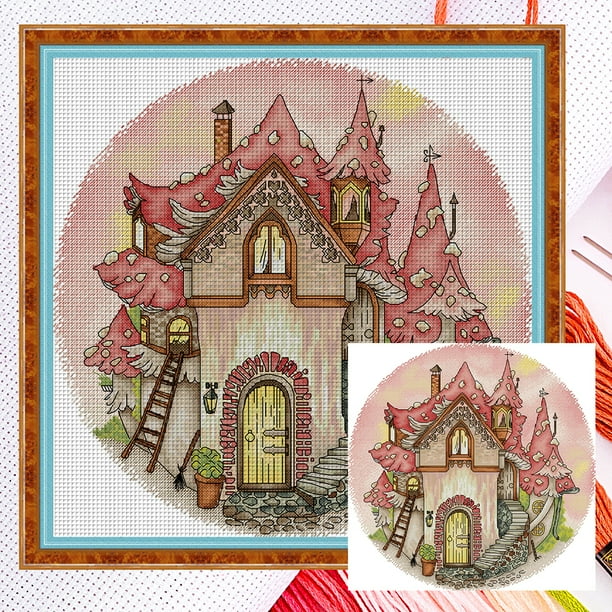 Hilo Algodón Bordado Parcial Punto Cruz 14CT Con Forma Seta 38x38cm
