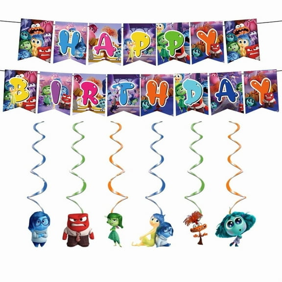 Inside Out Birthday Party Decorations, Inside Out Happy Birthday Banner Hanging Swirls for Birthday Party Supplies