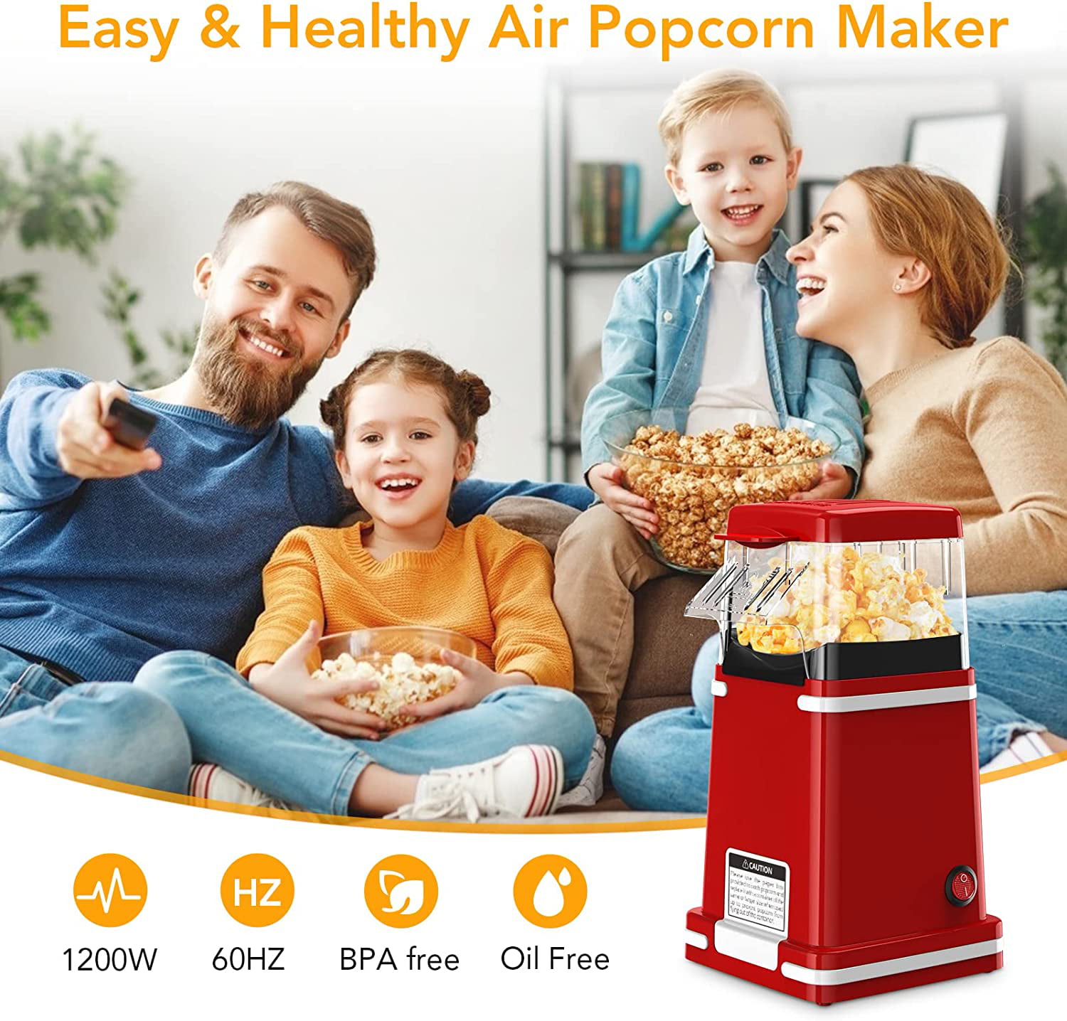 Buy ASLATT Hot Air Popper Popcorn Maker No Oil Bpa Free, Electric