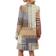thumbnail image 5 of CharmCyan Women's Long Sleeve Pleated Round Neck Plaid Stripe Print Casual Dress With Pockets Beige L, 5 of 5
