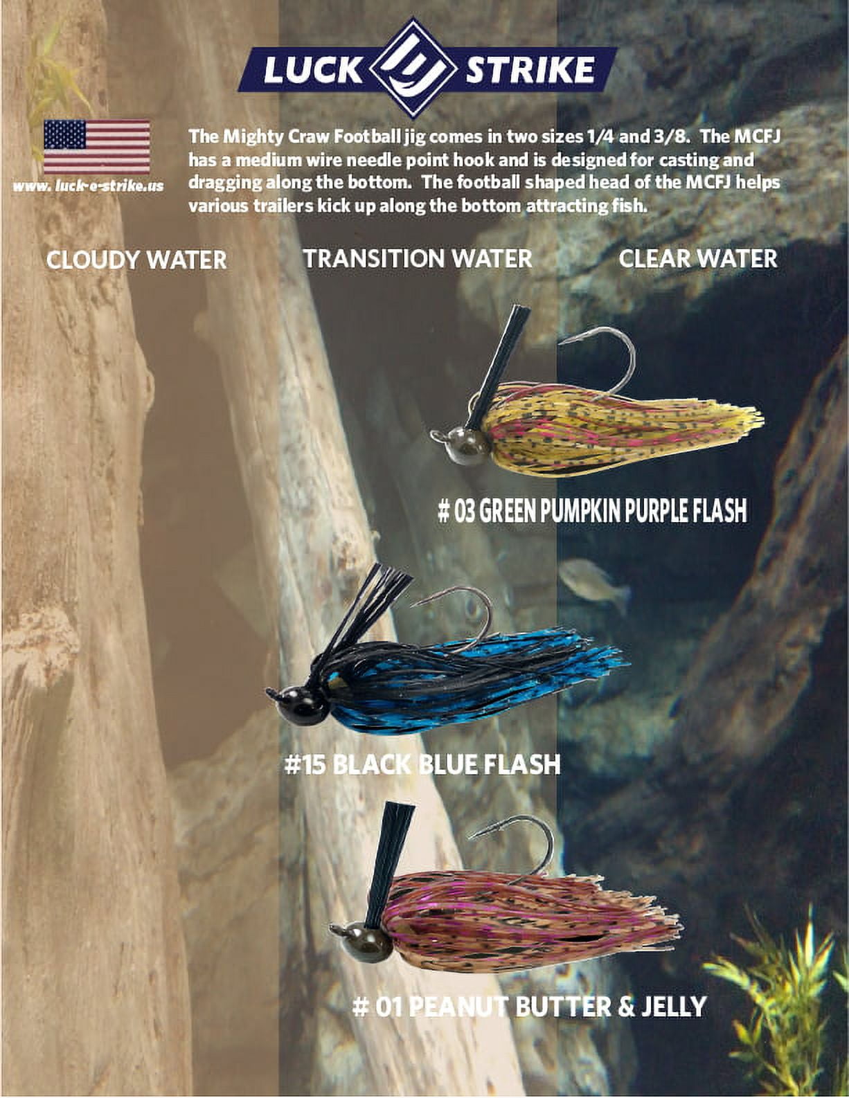 Luck-E-Strike, Football Jig, Peanut Butter & Jelly, 3/8 oz., Bass, Freshwater, Fishing Jigs